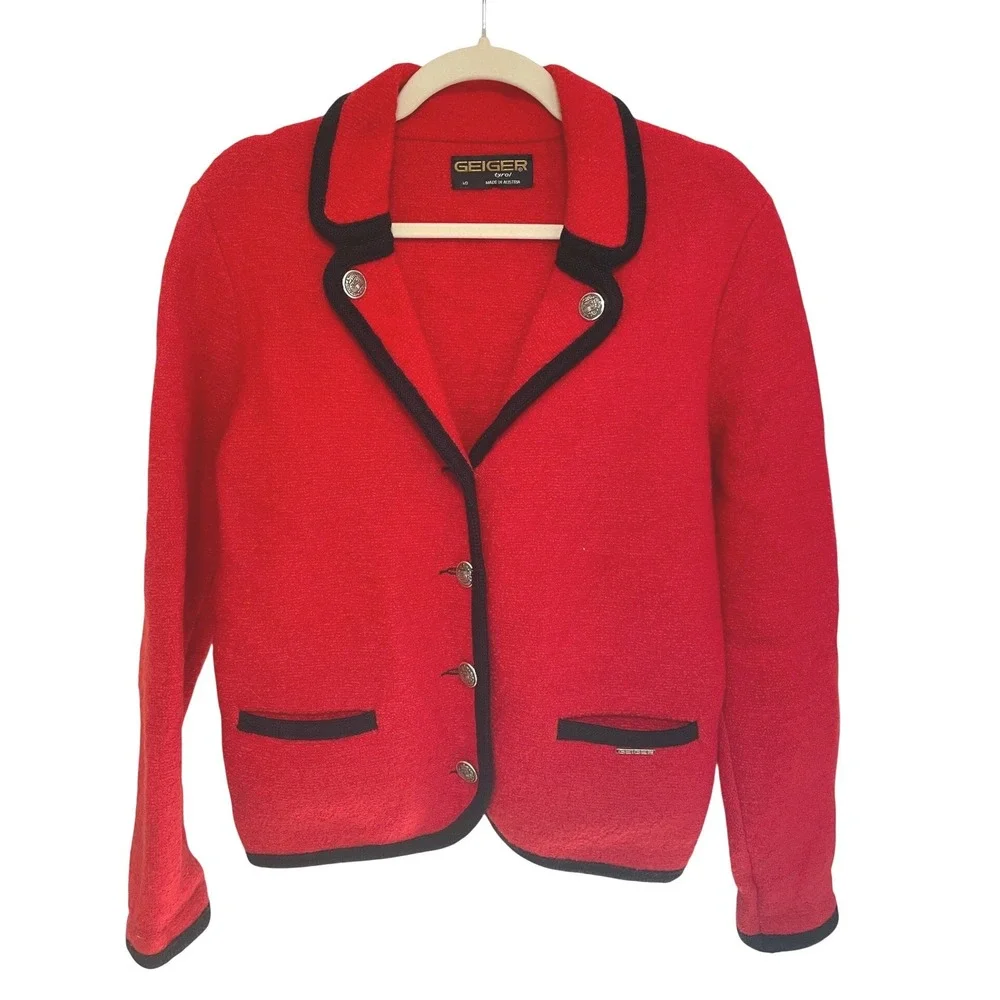 Vintage Geiger Tryol Jacket Red Boiled Wool Austrian Alpine Blazer EUC - Picture 1 of 8